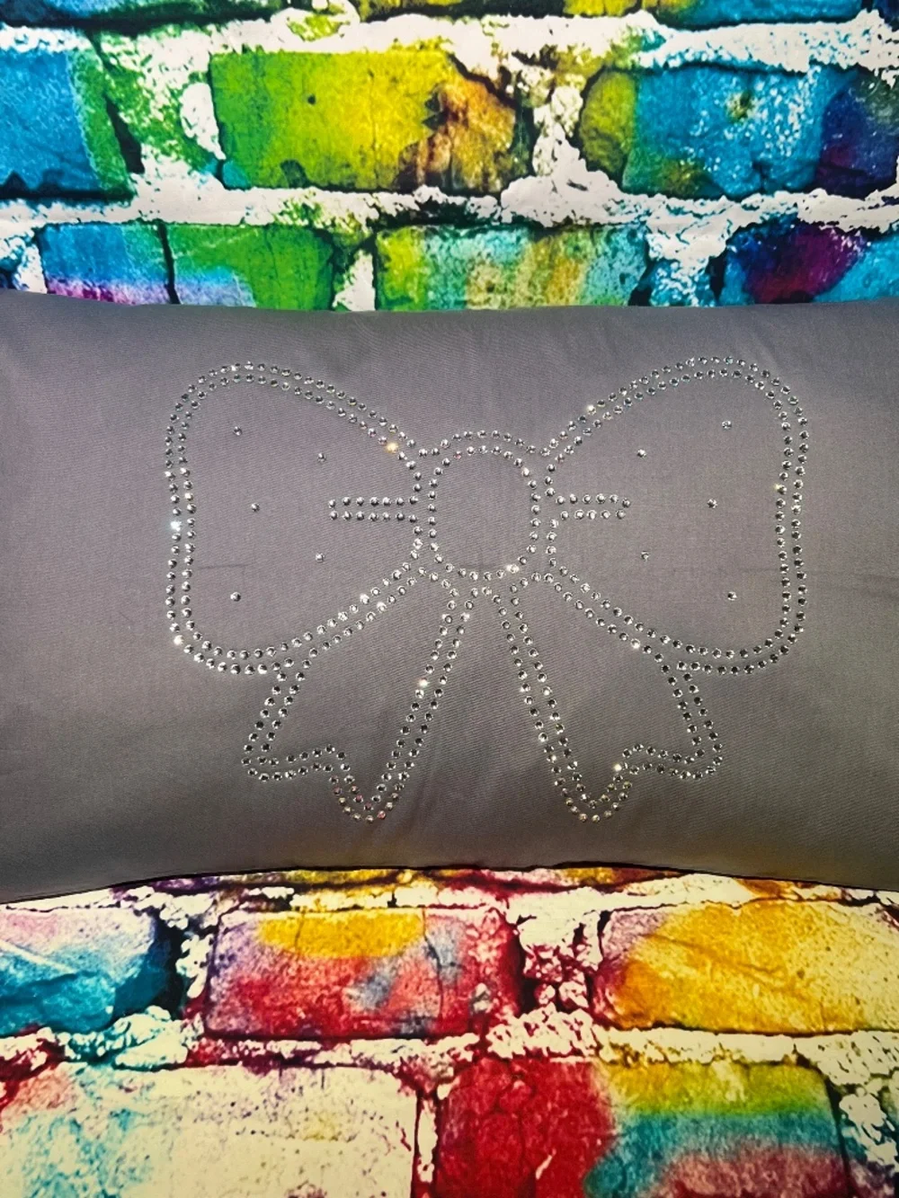 Gray Decorative Pillow with Rhinestone Bow Accent [40R]
